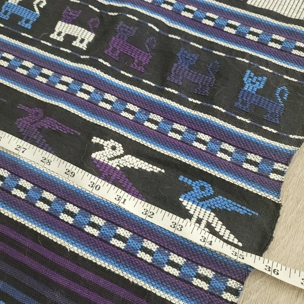 vintage 1980s Handwoven Textile Tapestry Colorful Patterns & Birds 35.5